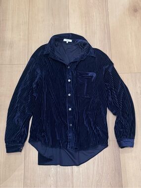 FRNCH Velvet Navy Blue Ribbed Button-Up – Women's M/L